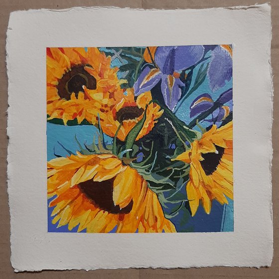 Sunflowers with Irises