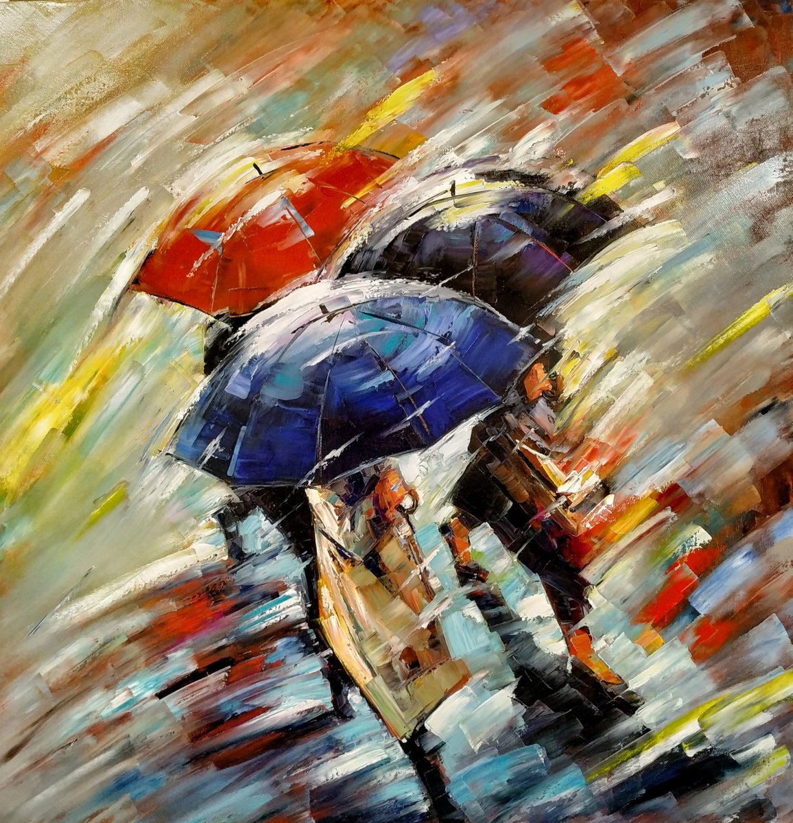 Colorful umbrellas (70x70cm, oil painting, ready to hang)