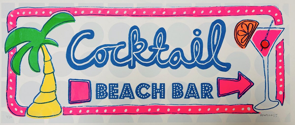 Screenprint , Cocktail Beach Bar By Becky Hobden, 24 X 10, Artwork For Sale On Artfinder