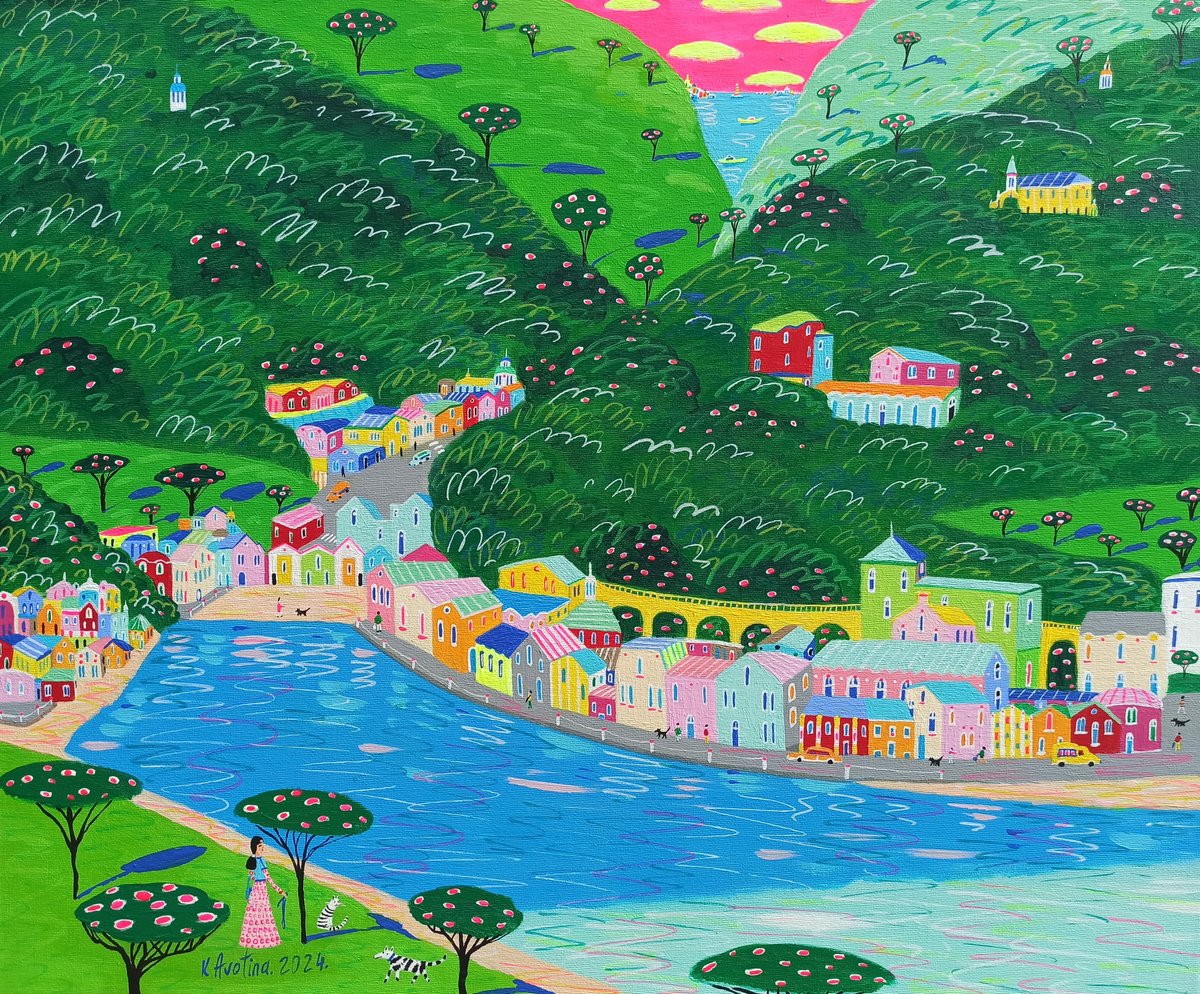 Impressionistic Landscape Acrylic Painting By Katrina Avotina, 24 X 20", It