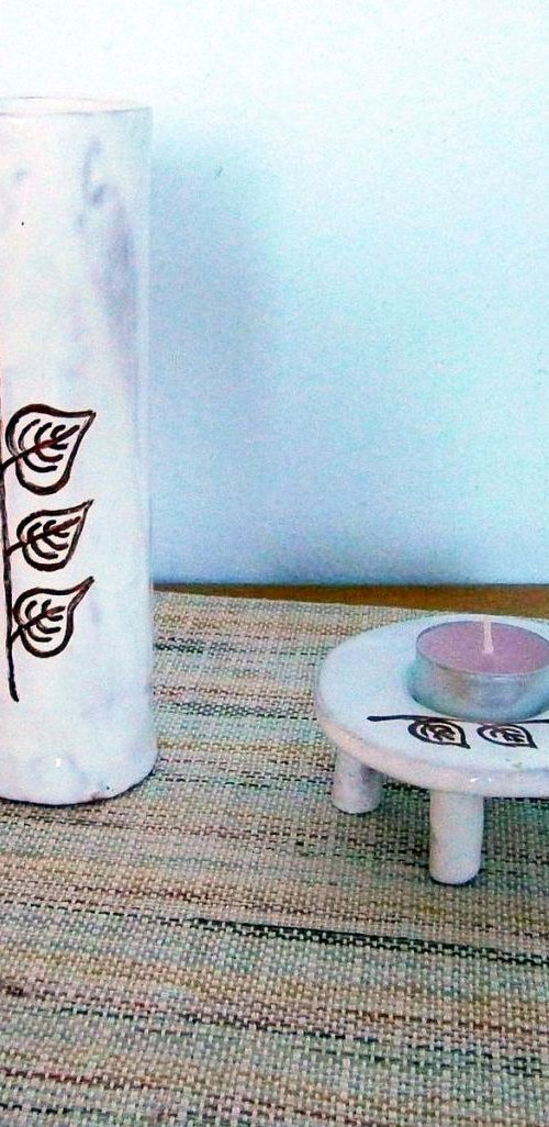 Ceramic vase with a candlestick 2 .. by Emília Urbaníková