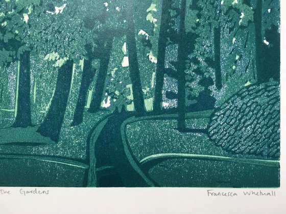 Dusk in the Gardens, signed original linocut print - Variable Edition