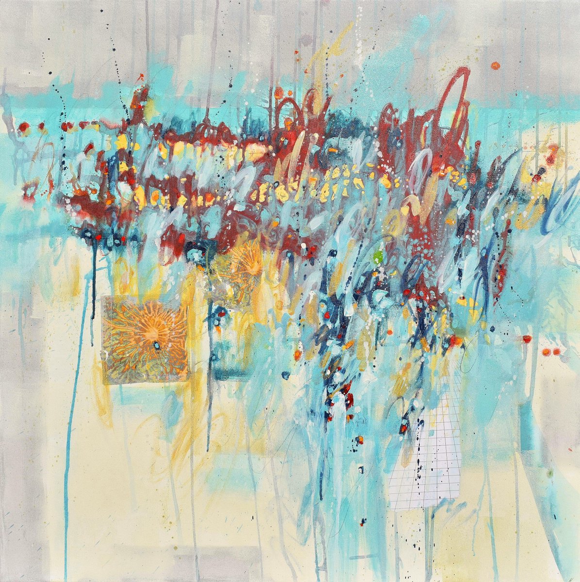 Abstract Landscape Oil Painting By Cynthia Ligeros, 36 X 36, The Twilight Garden, Original Artwork