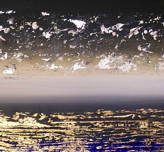 ACROSS THE OCEAN - Abstract blue sea. Marine tones. Ocean view. Gold. Very Peri. Milky Way. Luxury. Dust.