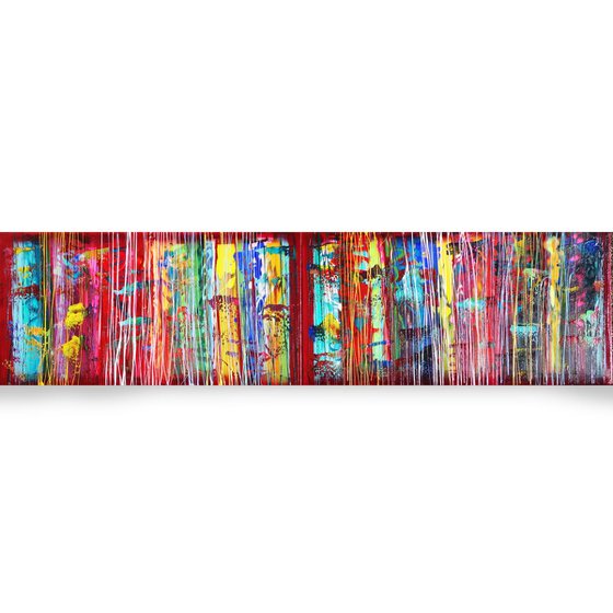 Rainbow A360 Large abstract paintings Palette knife 50x200x2 cm set of 2 original abstract acrylic paintings on stretched canvas