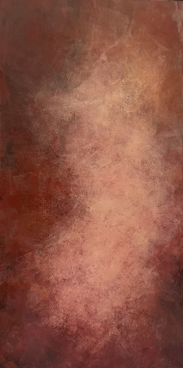 Abstract Acrylic Painting By Miri Baruch, 28 X 55", Red Fantasy, Original Artwork