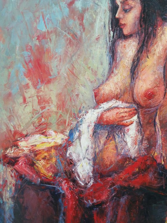 Nude-1(Oil painting, 70x100cm, palette knife)