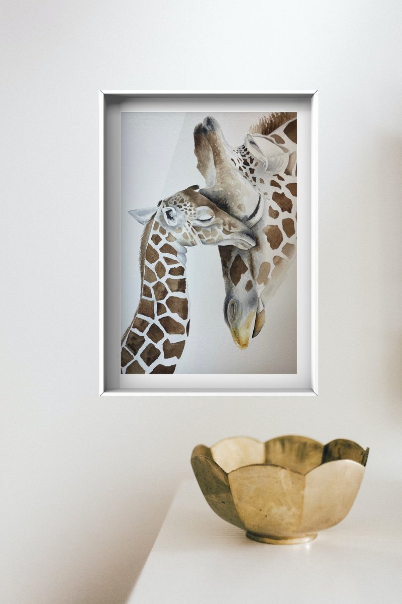 Giraffe cuddle by Lucia Kasardova