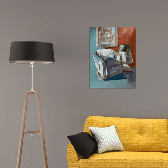 Room interior,chair, lamp