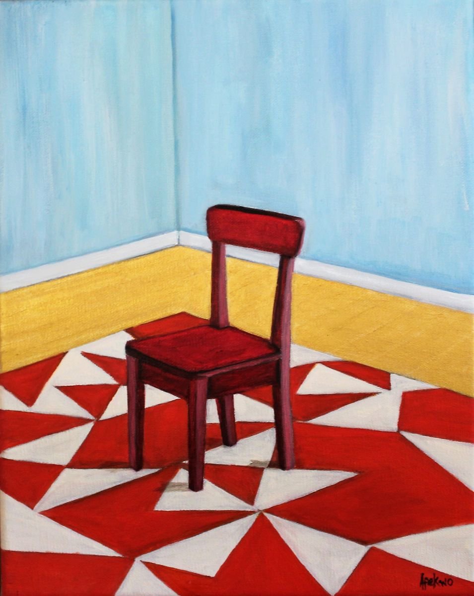 Photorealistic Still Life Oil Painting By Afekwo, 9 X 11, The Red Chair, Original Artwork