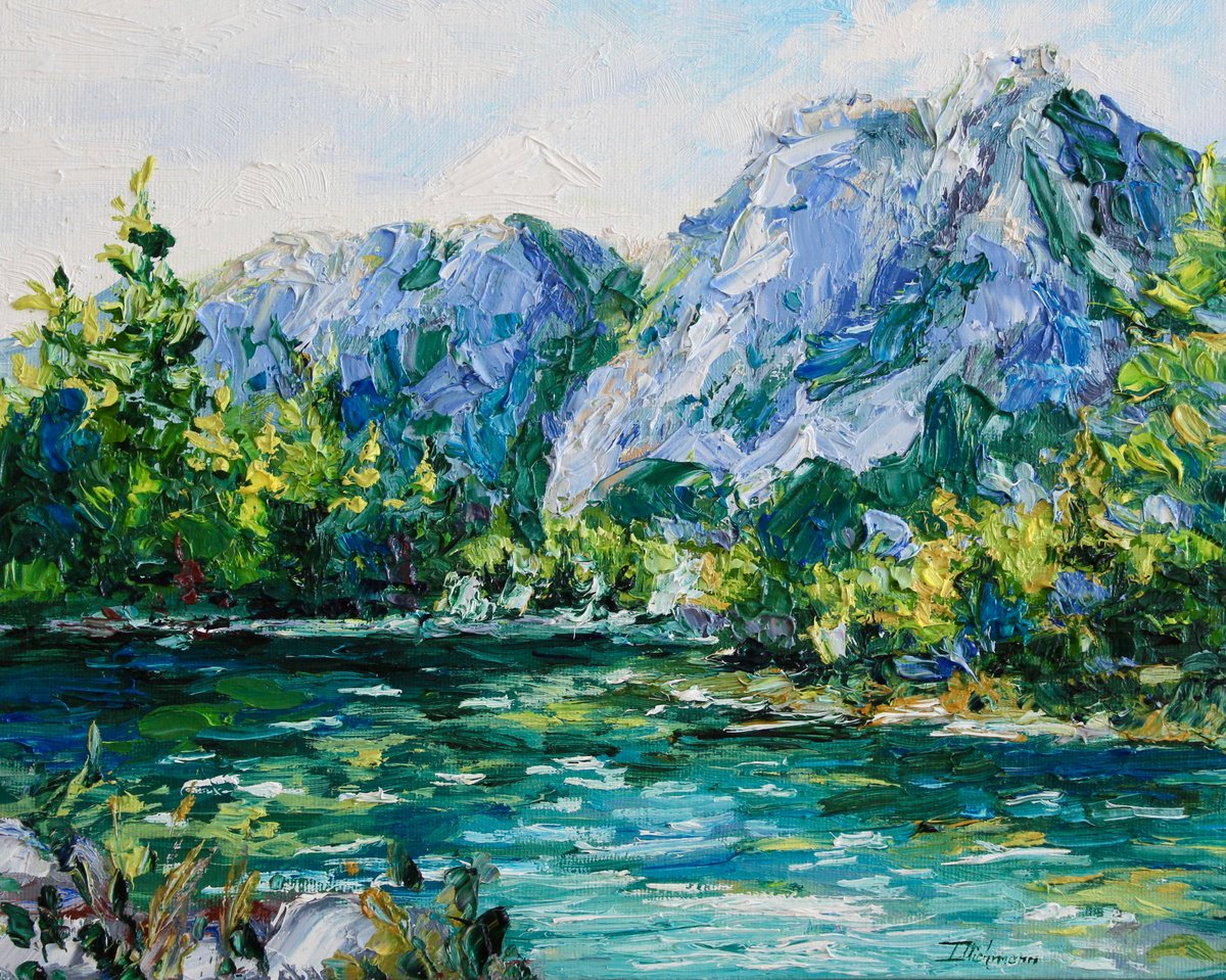 Impressionistic Landscape Oil Painting By Liza Illichmann, 12 X 9", Alpine Glow, Original Artwork
