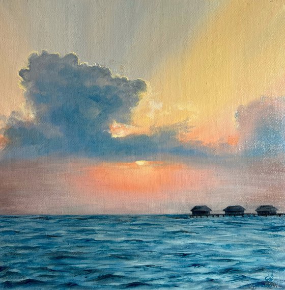 Hawaiian sunset hand-painted Oil Painting