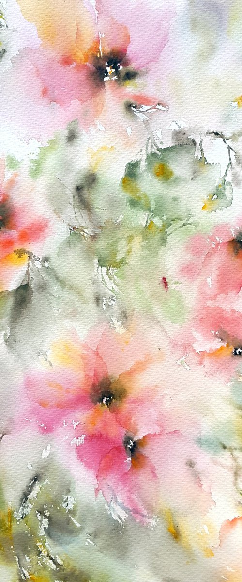 Abstract watercolor floral painting "Flower fantasies" by Olga Grigo