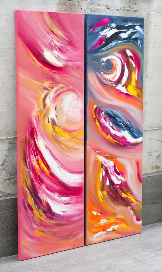 Untitled, Diptych n° 2 Paintings, Original abstract, oil on canvas