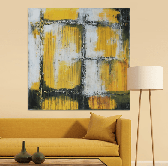 Yellow White textured XL - 120x120cm - 11A