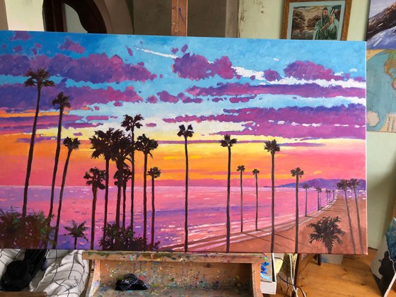 Large abstract sunset painting 120-70cm