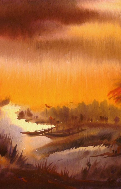 Autumn Landscape - Watercolor Painting by Samiran Sarkar