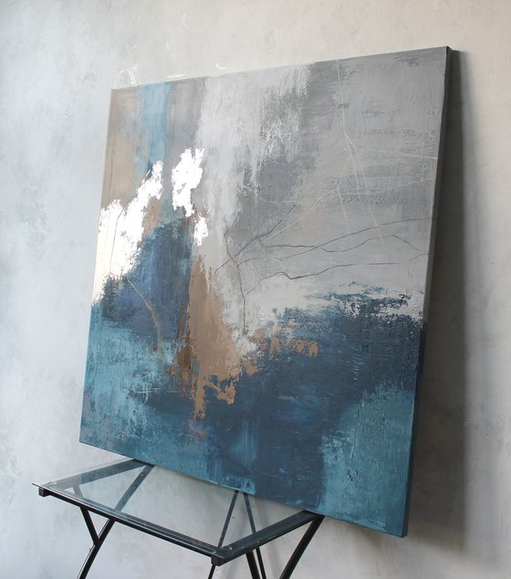 "Wave 2" Navy gray abstract acrylic art