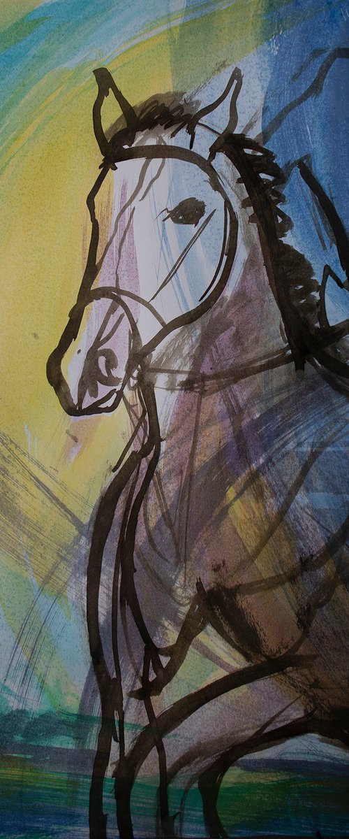 Slip hunt, dynamic horse sketch by René Goorman
