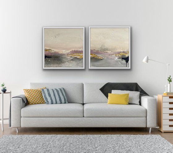 diptych Poetic Landscape XXVI - Original painting - Framed