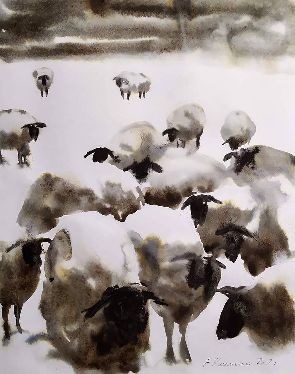 Impressionistic Animal Watercolour By Elena Klimenko, 17 X 20, Otara, Original Artwork