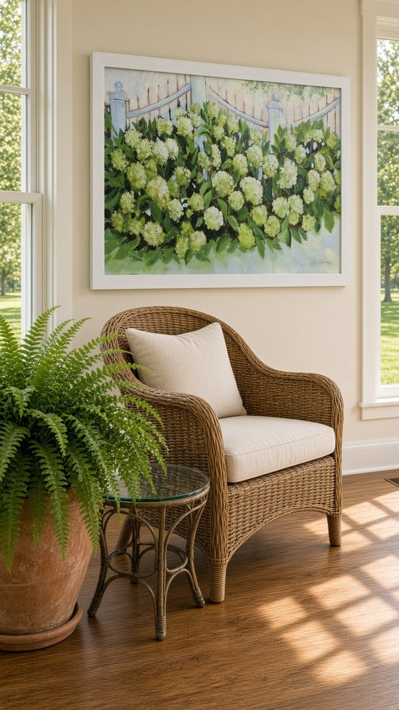 White Hydrangeas by the Fence
