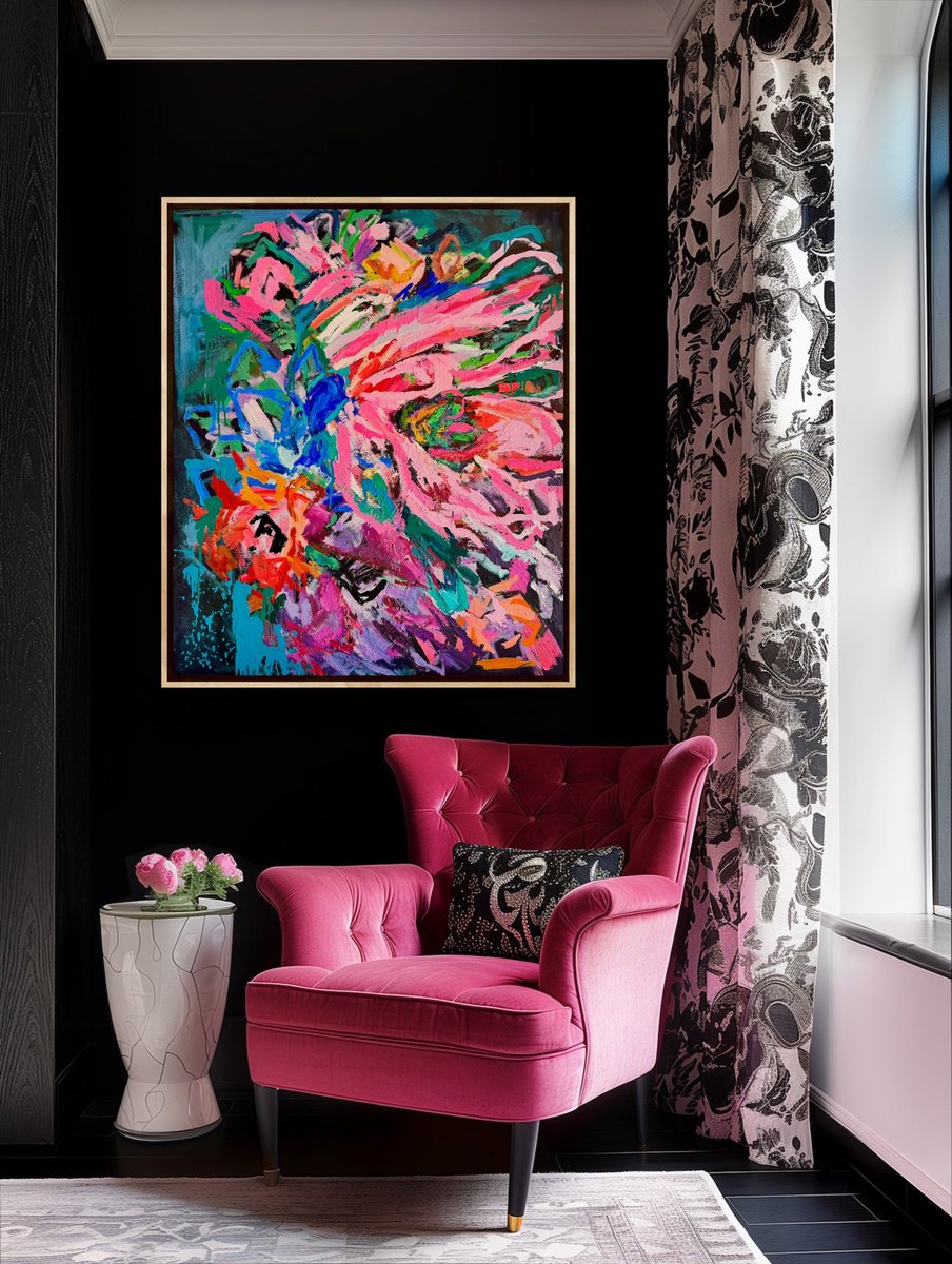 Expressive Botanical Painting By Julia Borg, 39 X 47", "You More And More", Original Artwork