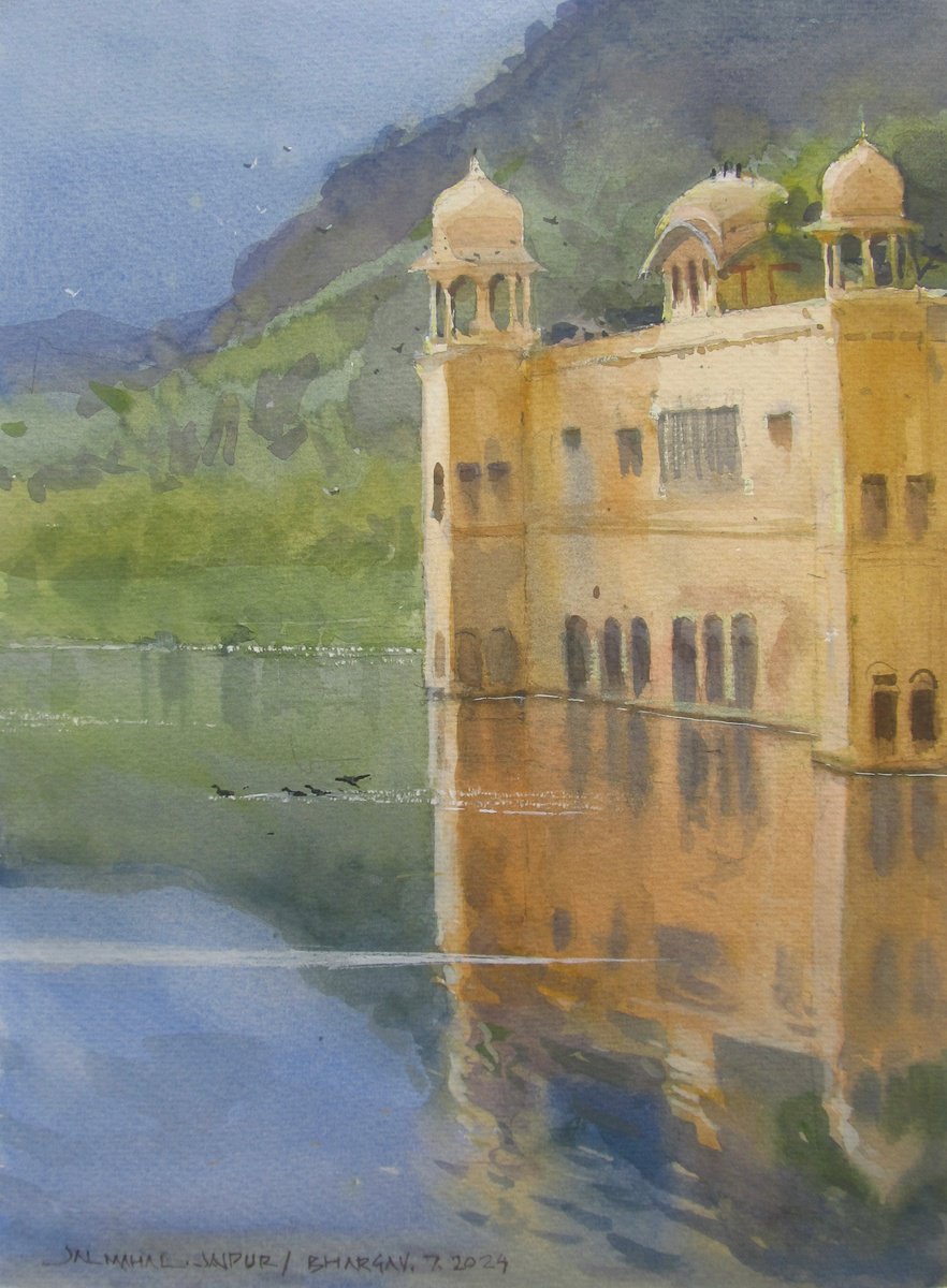 Impressionistic Landscape Watercolour By Bhargavkumar Kulkarni, 10 X 14, Jal Mahal, Jaipur, Original Artwork