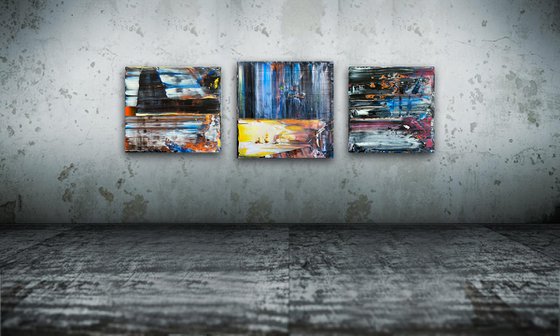 "Don't Make Us Do It" - Free USA Shipping - Save As A Series - Original PMS Abstract Acrylic Painting Triptych on Hand-Stretched Canvas - 52" x 18"