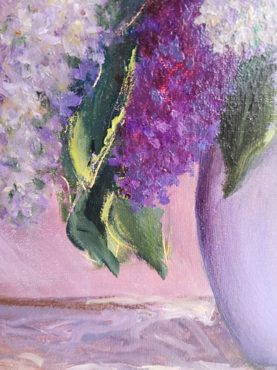Lilac in Vase oil painting, size 50 x 50 cm