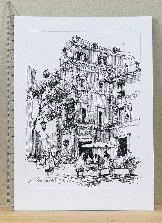 Rome, Trastevere, Ink Drawing.