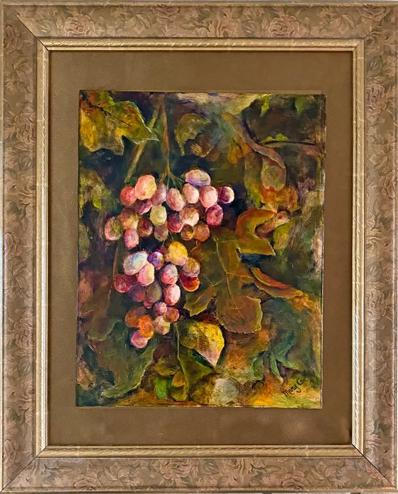 One of a Kind Red Grapes Still Life, gold mat and gorgeous frame 11x14