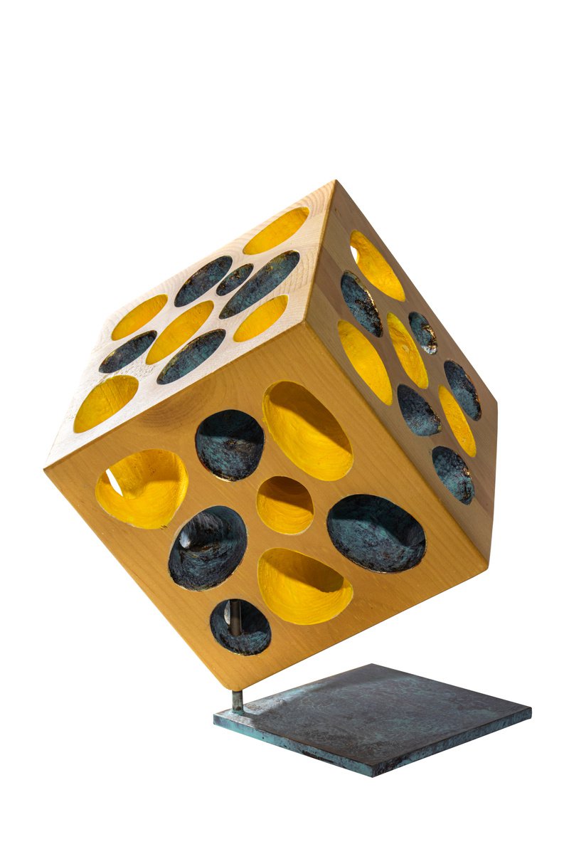 Urban And Pop Abstract Wood Sculpture By George Troyanov, 12 X 11, Dancing Dots, Original Artwork