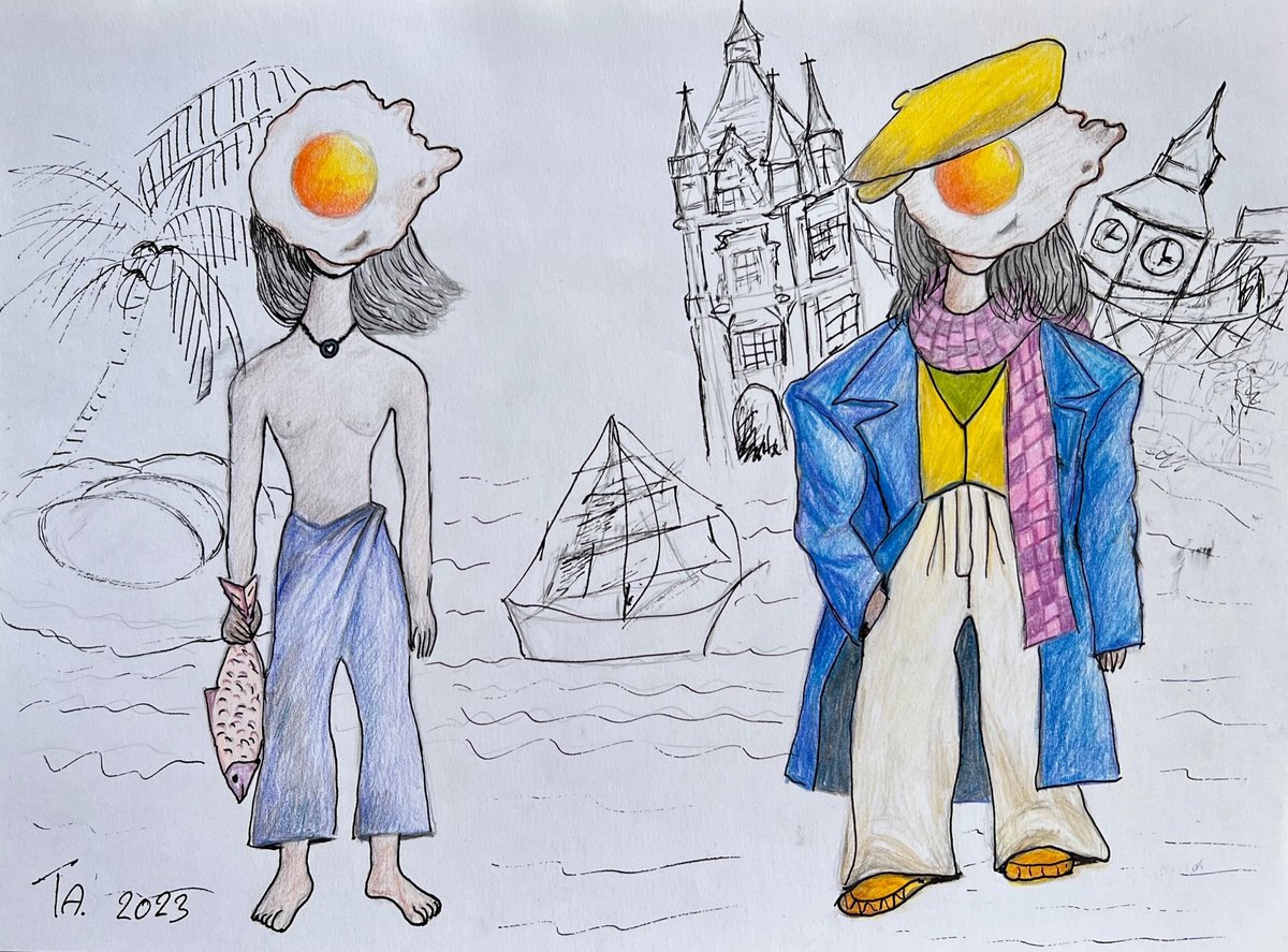 Surrealistic Portrait Pencil Drawing By Ta Byrne, 12 X 9", Cover Of My Book Egg Island., Original Artwork