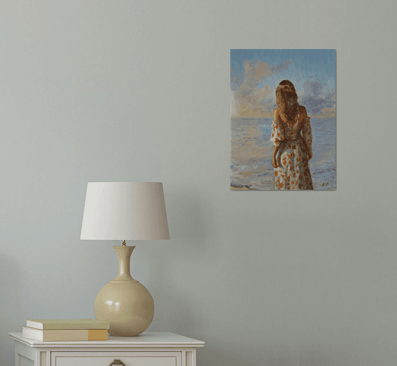 Impressionist beach female figure oil painting. 30x40cm