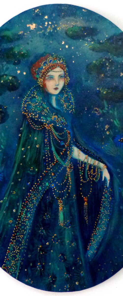 Precious sentinel oval canvas 30x 40 cm.  Art déco woman by Loetitia Pillault