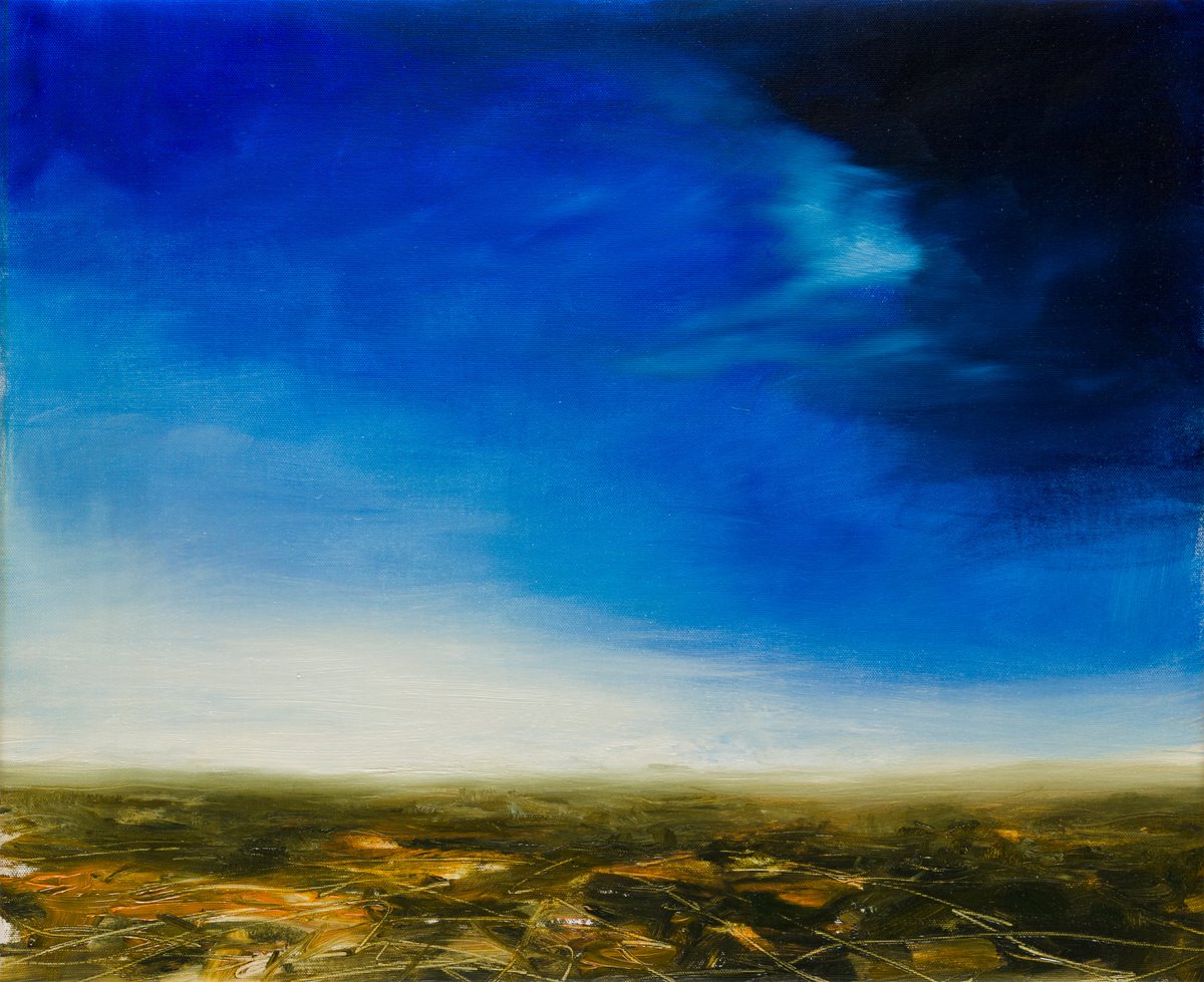 Impressionistic Landscape Oil Painting By Fabienne Monestier, 29 X 24, Landscape With Blue Sky, Original Artwork