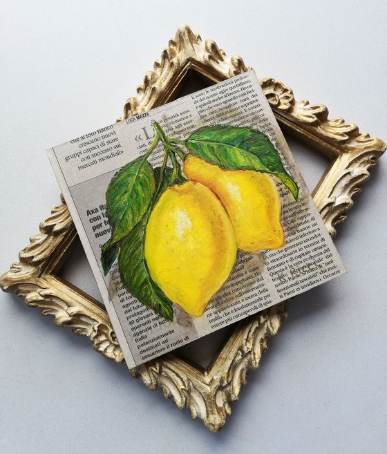 "Leafy Lemons on Newspaper"