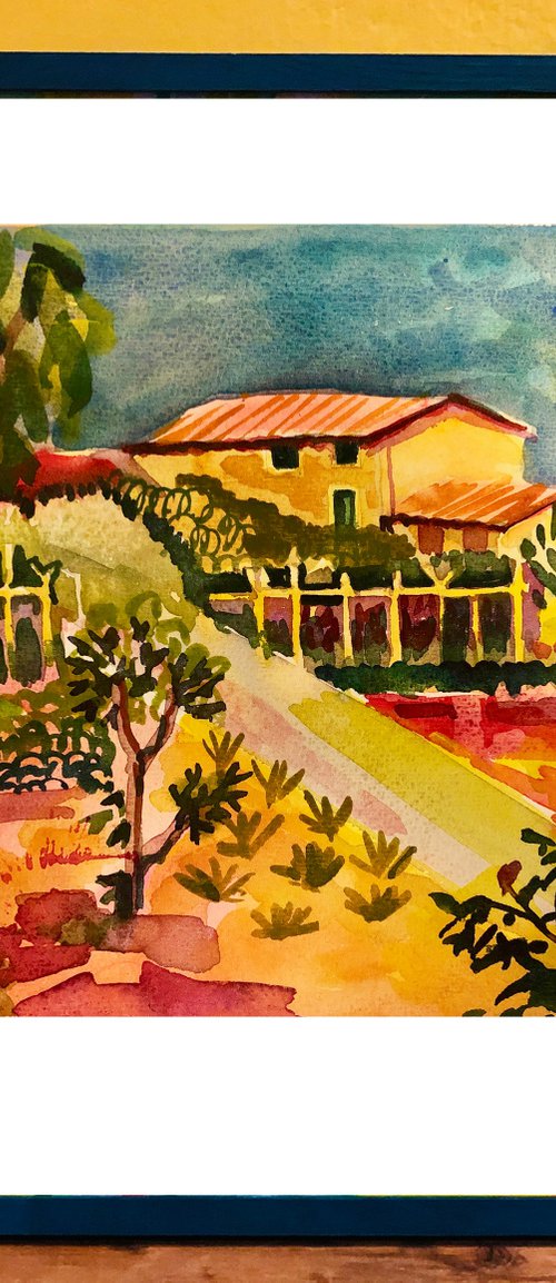 View across the landscape to a farmhouse, Mallorca - Baleariac Islands by Annie Meier