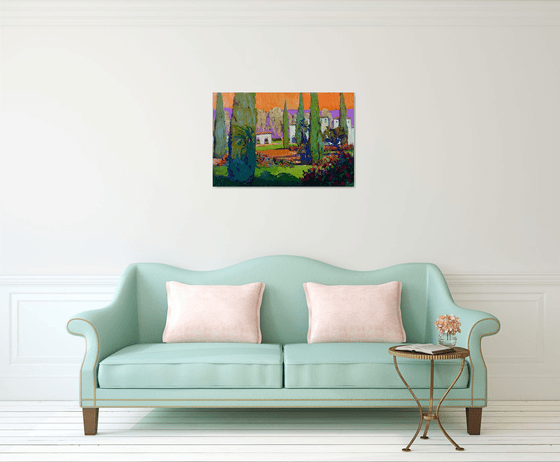 Garden with Cypress Trees