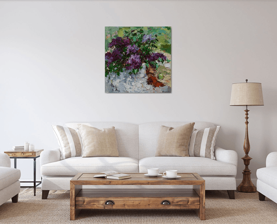 Lilacs still life impasto painting