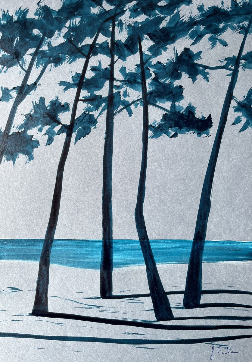 Ink Drawing , Cap Coz - Blue Ink By Cadiou Frederic, 9 X 13, Artwork For Sale On Artfinder