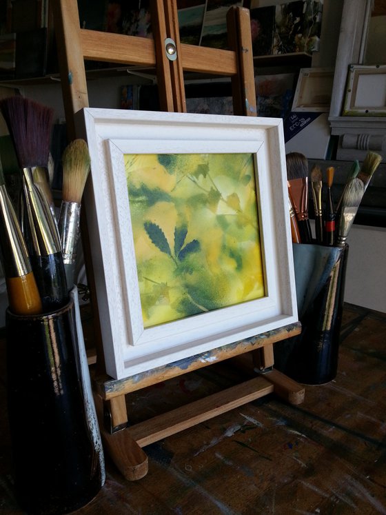 "Foliages in yellow and green" - floral abstract FRAMED