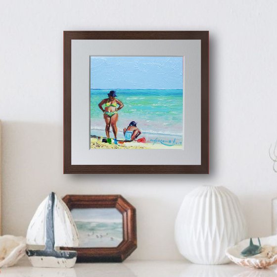 Tropical Beach of Playa Pilar, Cayo Coco, Cuba Oil Painting Miniature, Caribbean Sea Sand and Beach