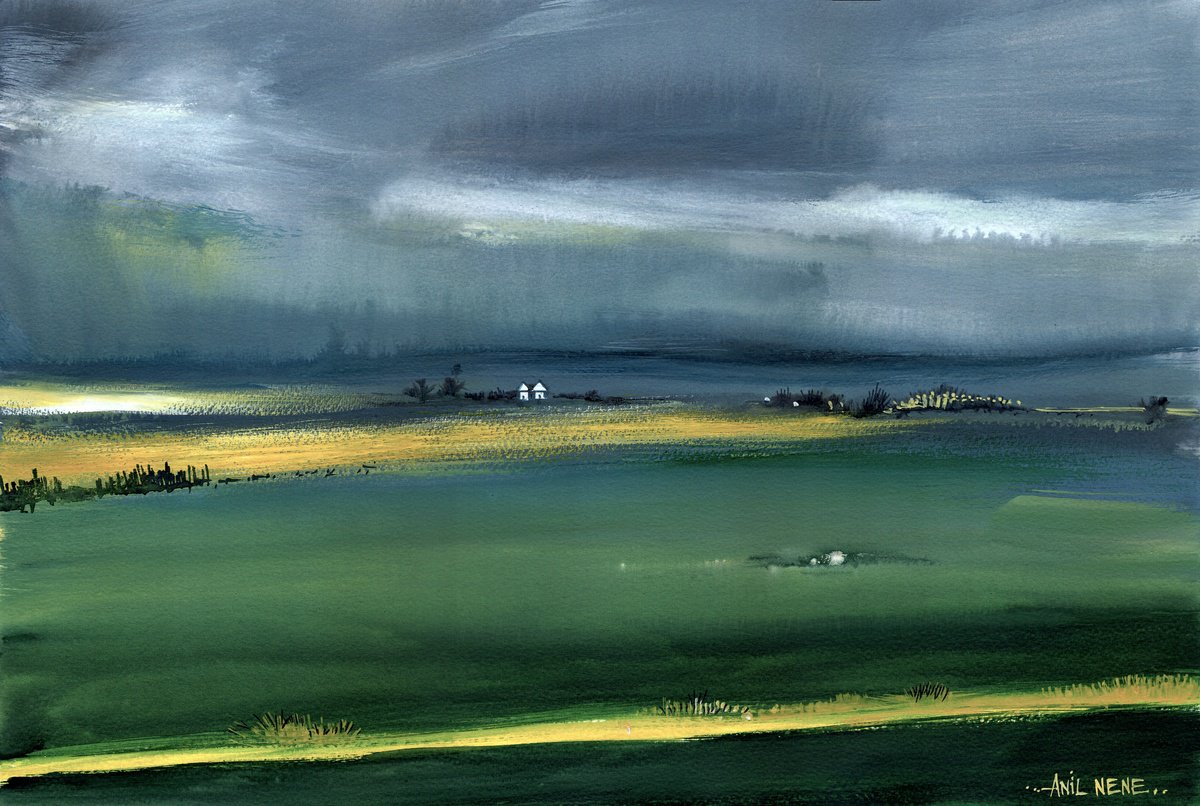 Impressionistic Landscape Watercolour By Anil Nene, 22 X 15, Cloudscape, Original Artwork