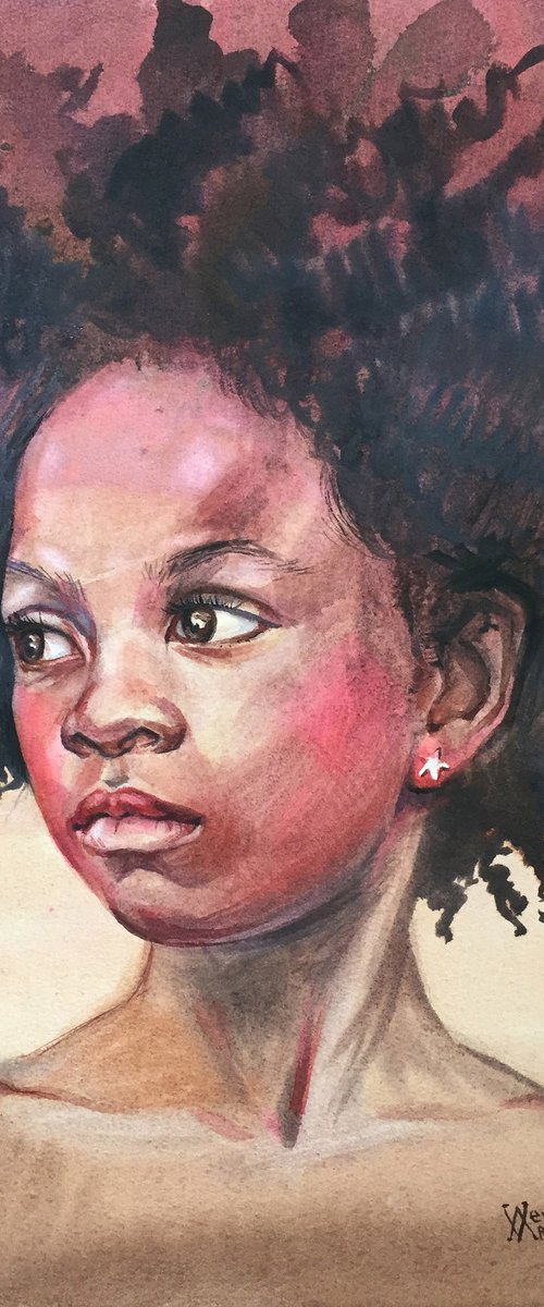 Portrait of a dark-skinned girl. Black girl, portrait painting by Natalia Veyner