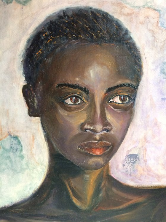People original oil painting - Portrait of the african girl - Black woman wall art