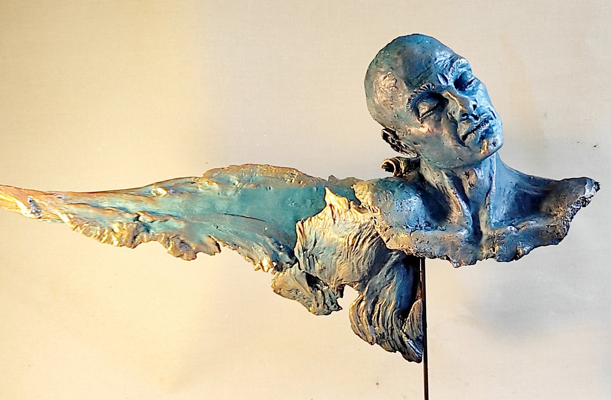 Surrealistic Portrait Sculpture By Elena Kraft, 27 X 20, Sevent Heaven, Original Artwork