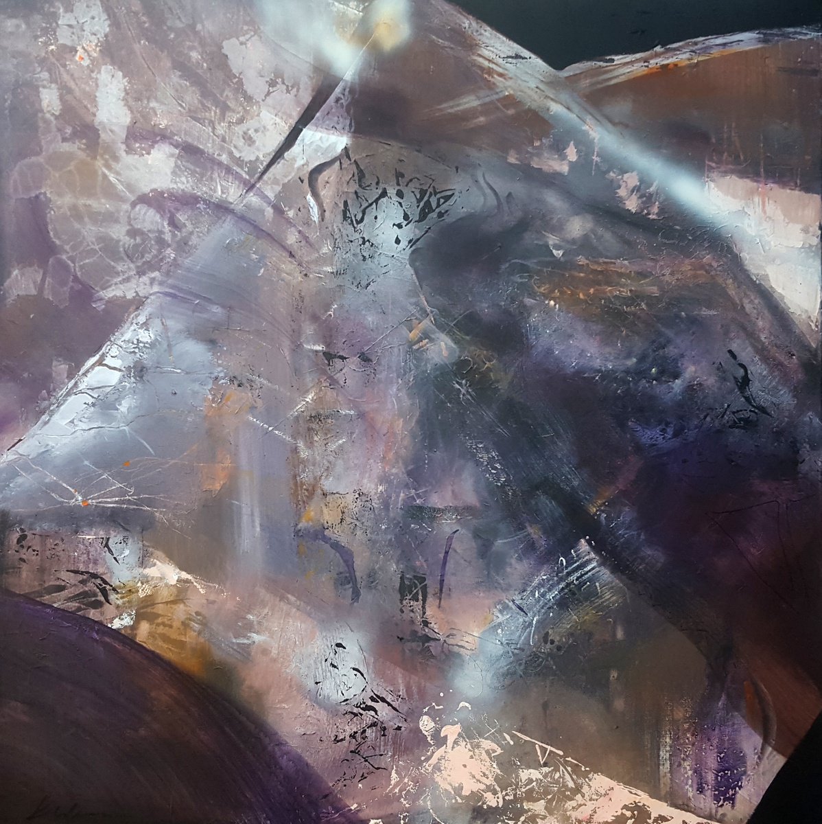 Surrealistic Landscape Acrylic Painting By Kloska Ovidiu, 39 X 39", The Beauty Of Dark, Original Artwork