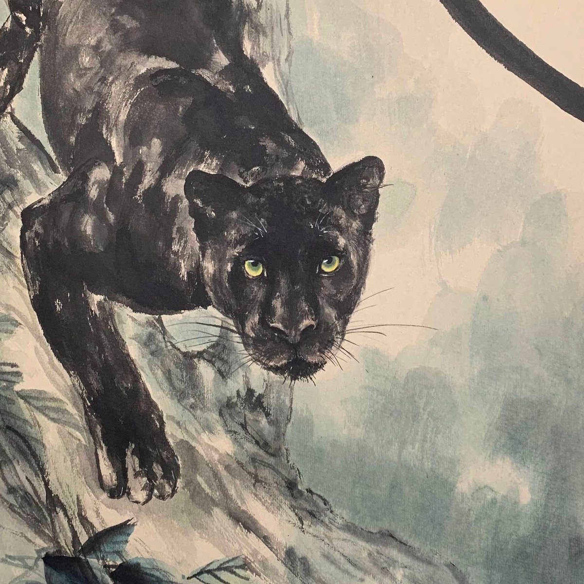Expressive Animal Watercolour By Fiona Sheng, 15 X 24, Black Panther, Original Artwork